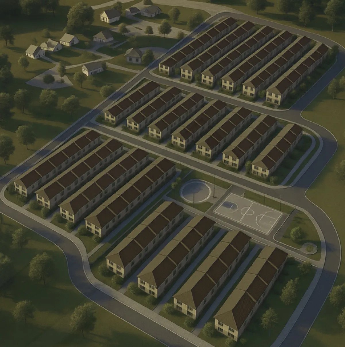 Vista aérea del estudio de factibilidad del Conjunto Buenaventura, 200 viviendas de interés social
